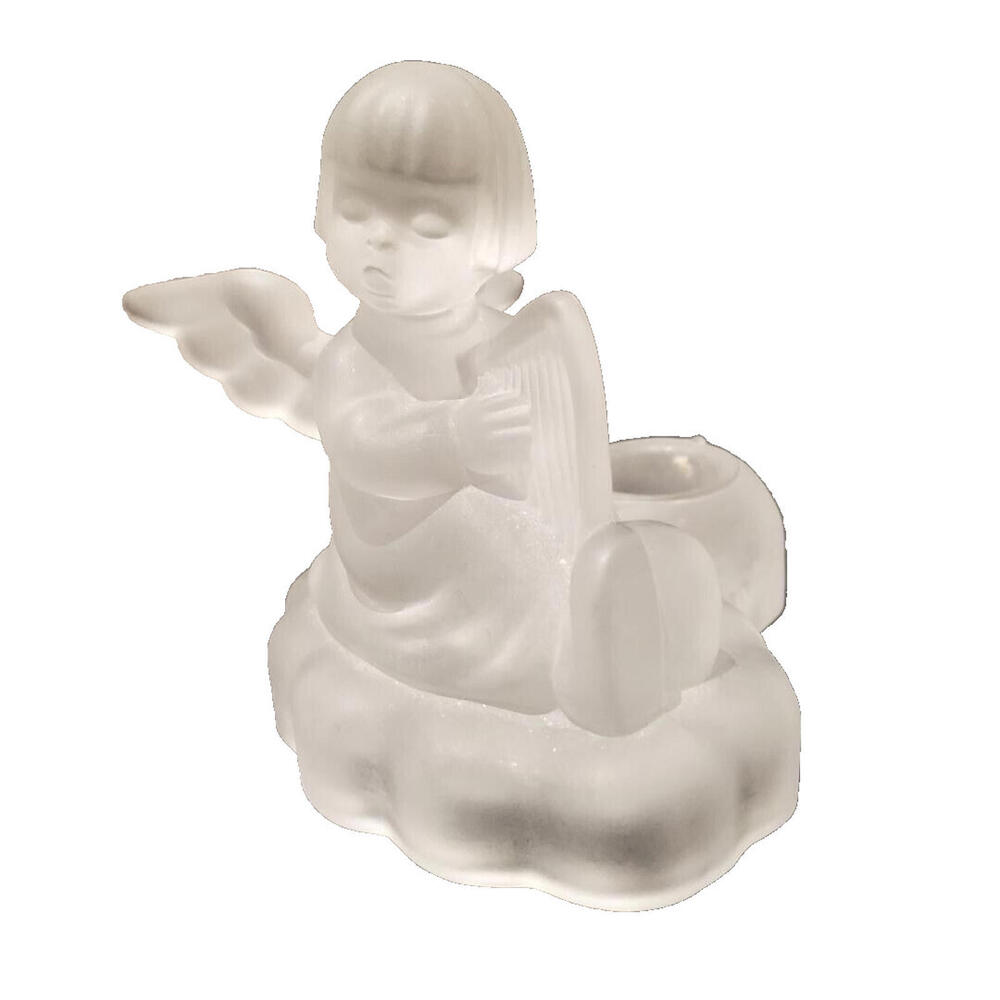 2 Goebel Angel w/ Harp Candle Stick Holders MI Hummel 24% Lead Crystal Avon 1995